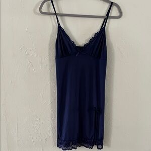 Elegant Navy Blue Lace Trim Chemise